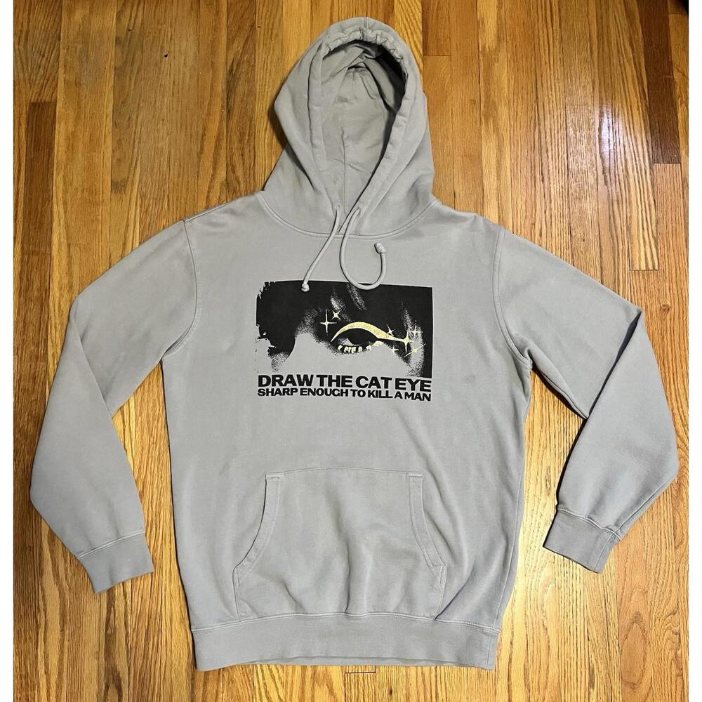 Taylor Swift Midnights Hoodie Sweatshirt Draw the Cat Eye Gray Adult Medium